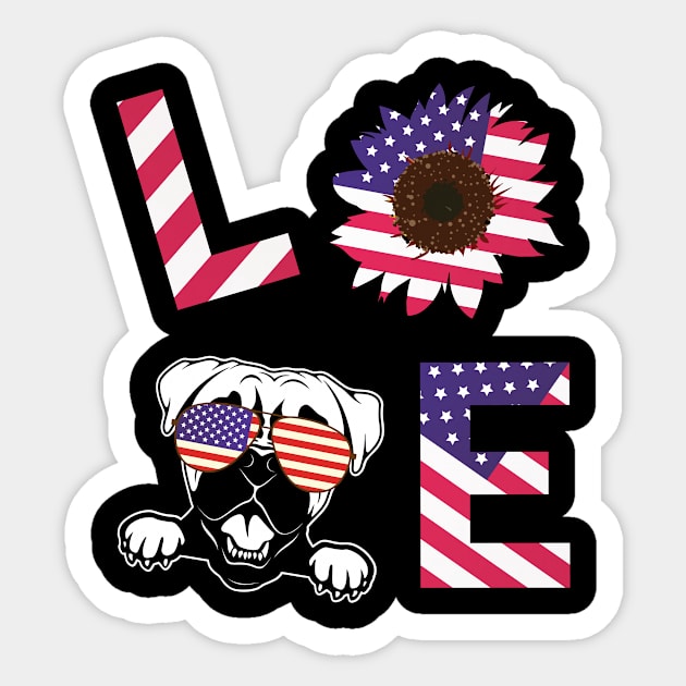 Cool US Flag Sunflowers Glasses Dog Face LOVE Boxer Dog Americans Independence USA July 4th Day Sticker by Cowan79